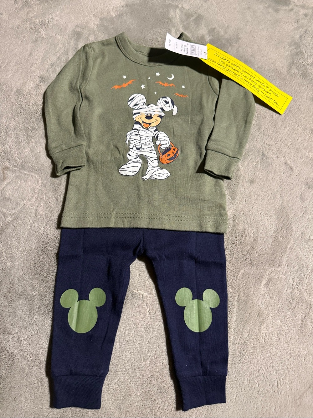 GAP Olive Green and Navy Blue Mickey Halloween Pajama Set